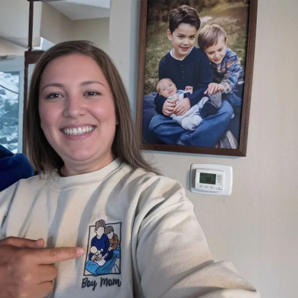 Custom Full-Color or Outline Embroidered Sweatshirt – Upload a Photo of Mom and Kids